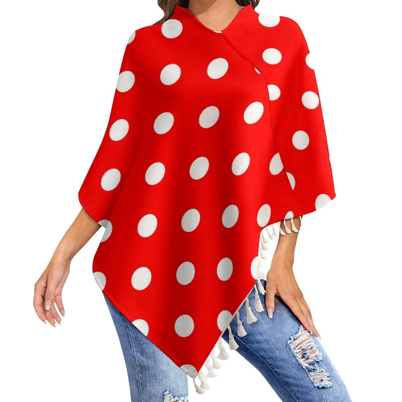 Red With White Polka Dots Tassel Cape