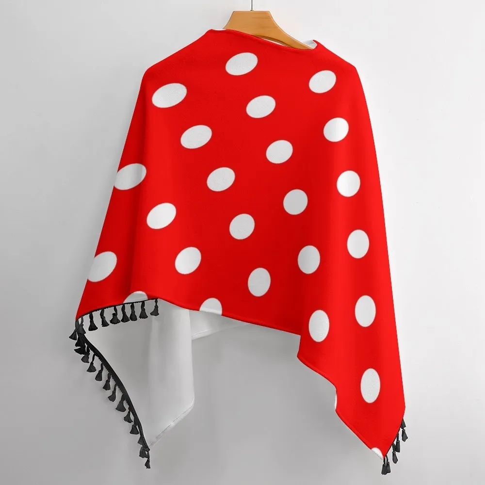 Red With White Polka Dots Tassel Cape