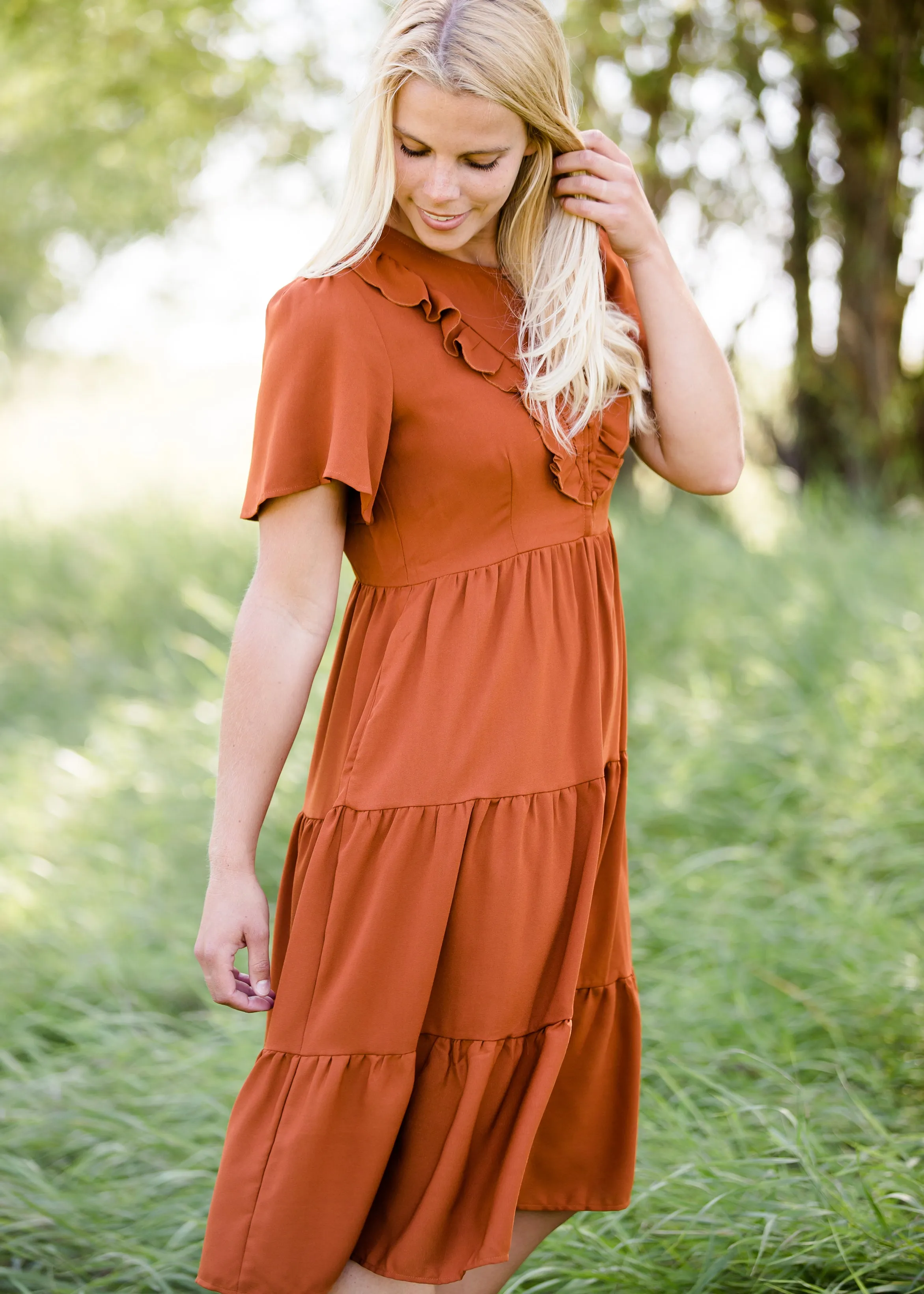 Ruffle Tiered Flowy Midi Dress