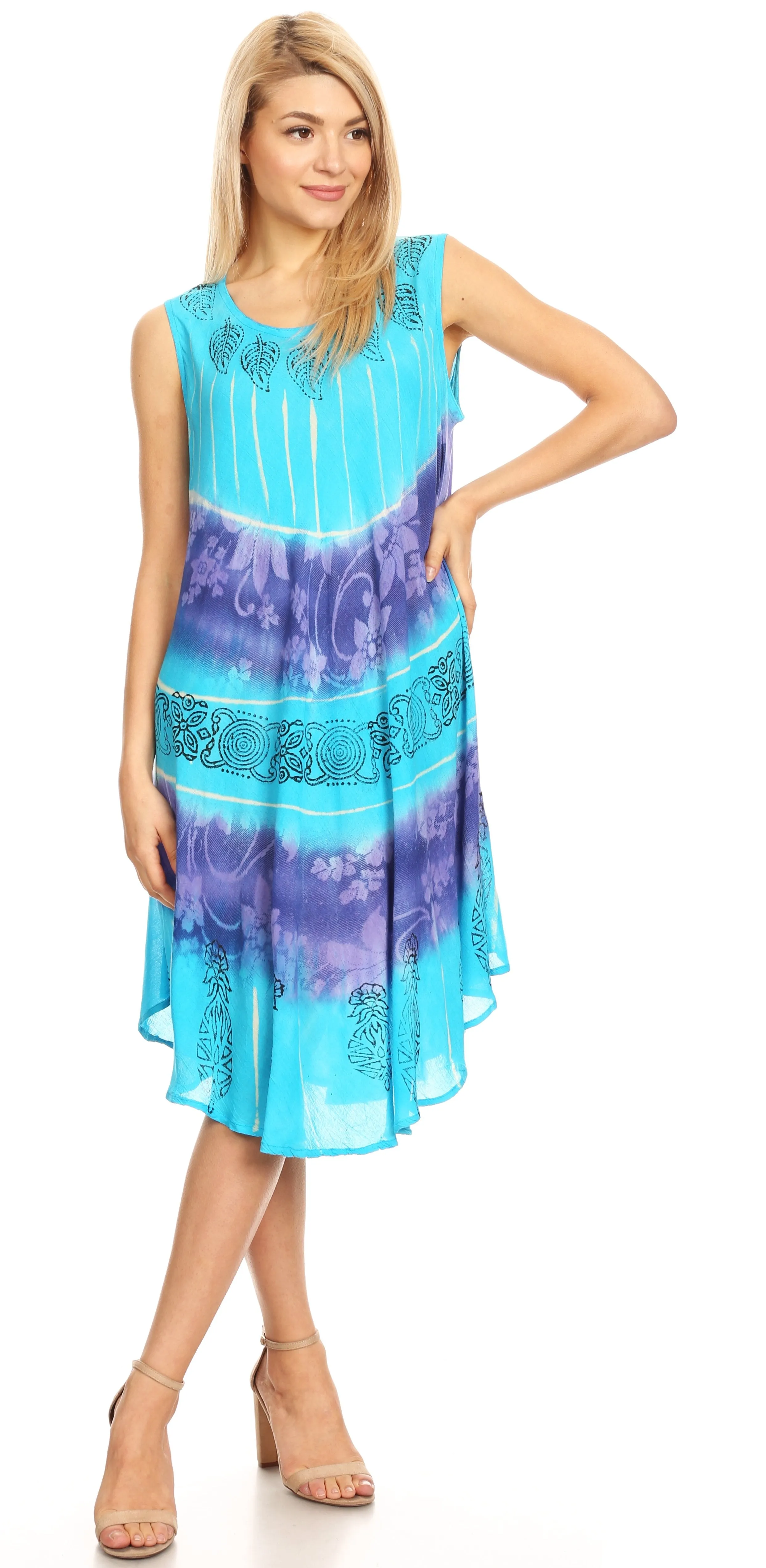 Sakkas Daniella Women's Flowy Tie Dye Relax Caftan Tank Dress Cover up Sleeveless