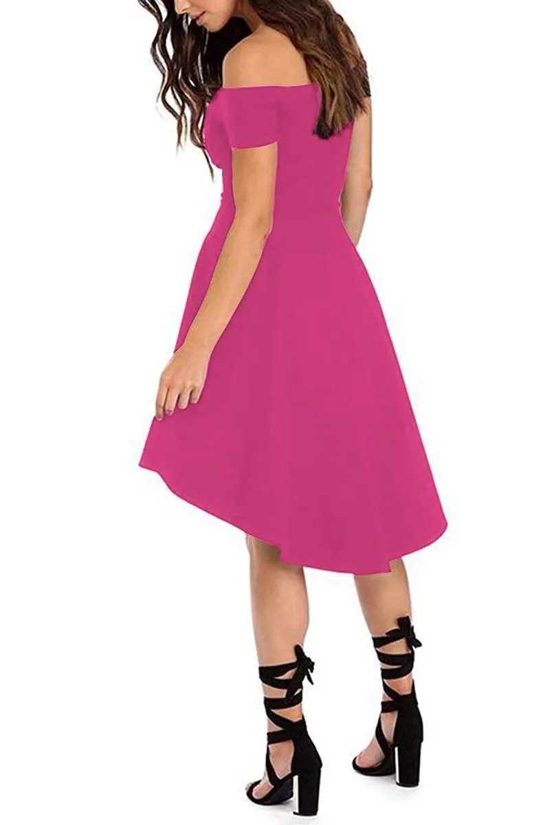 Sarin Mathews Womens Off The Shoulder Short Sleeve High Low Cocktail Skater Dress