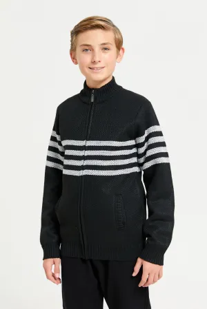 Senior Boys Charcoal Cut And Sew Zip Thru Pullover