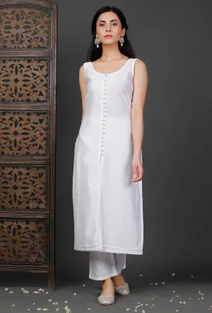 Set of 2: White Chanderi Kurta And Pants