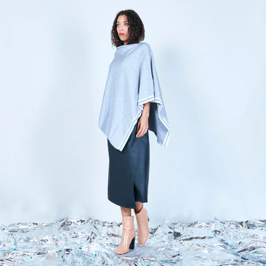 Shimmer knit poncho with asymmetric hem wholesale