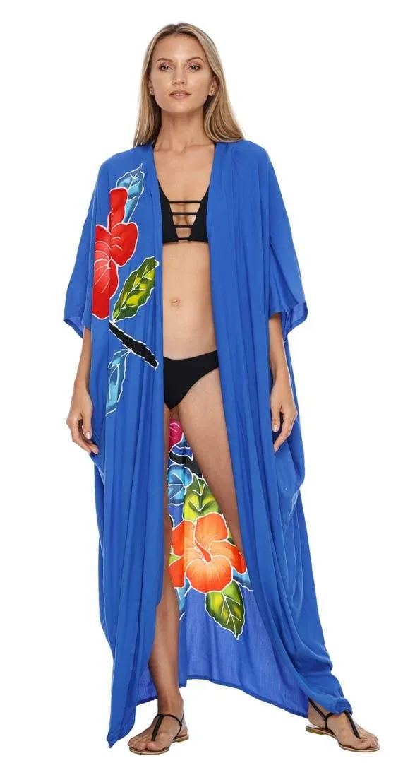 SHU-SHI Women's Floral Kimono Cardigan - Open Front Robe Beach Cover Up One Size