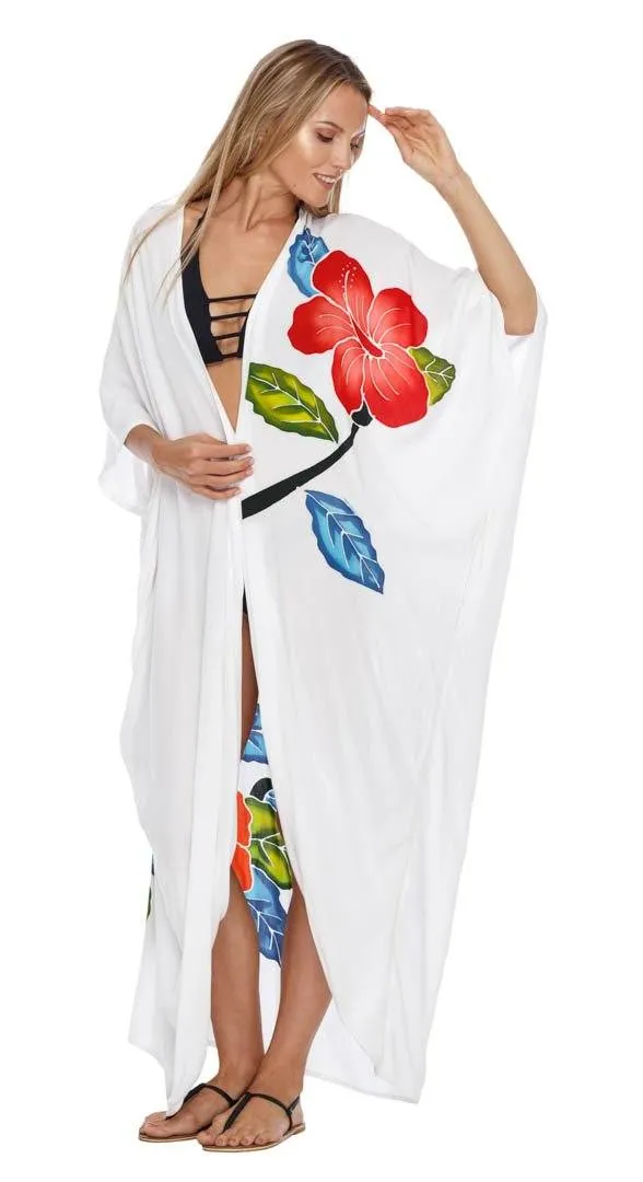 SHU-SHI Women's Floral Kimono Cardigan - Open Front Robe Beach Cover Up One Size