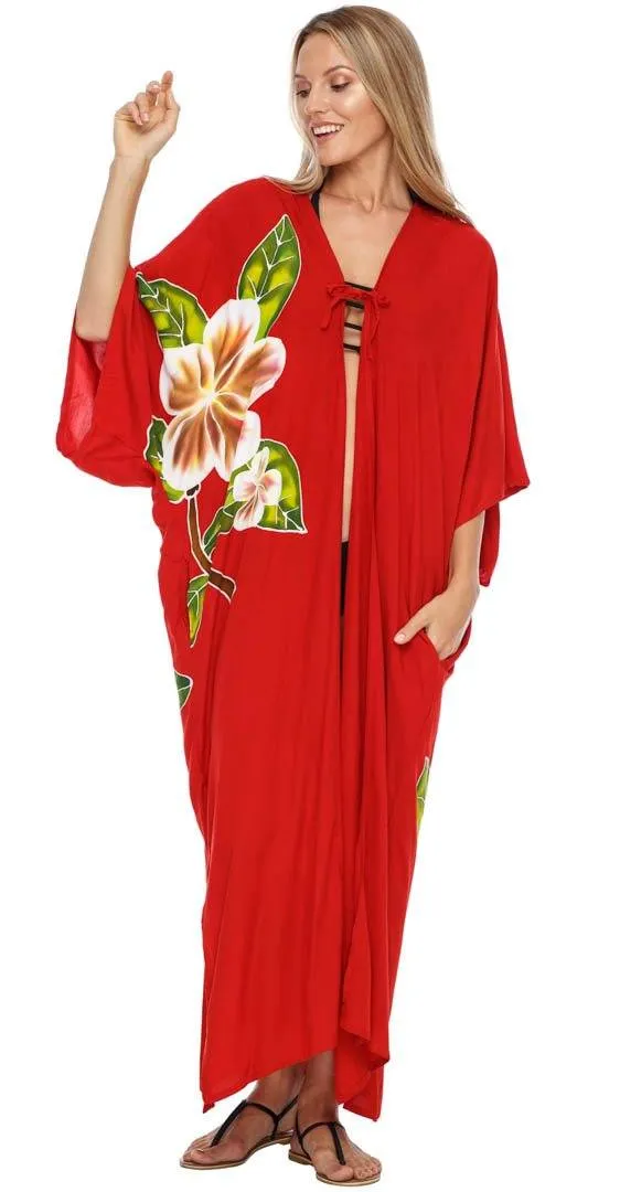 SHU-SHI Women's Kimono Cardigan - Floral Robe Beach Cover-Up, Open Front, One Size