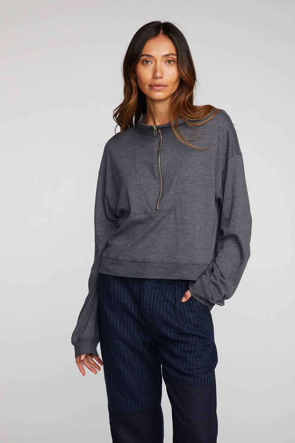 Triblend Half Zip Pullover with Rib