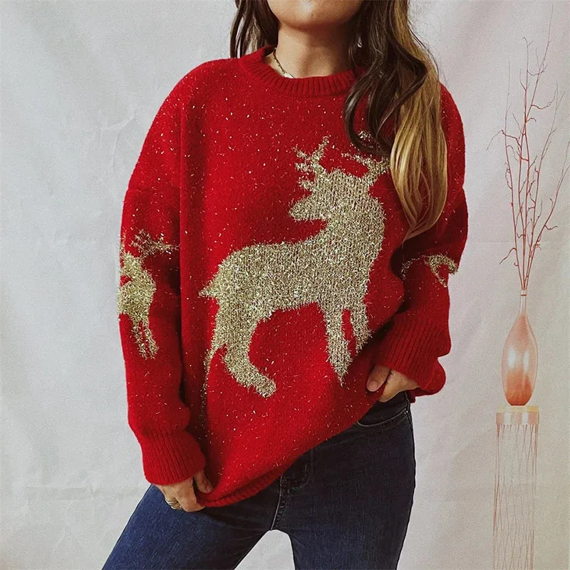 Wenkouban-Christmas Thanksgiving outfits_Warm Chic O-Neck Long Sleeve Knitted Christmas Christmas Sweater