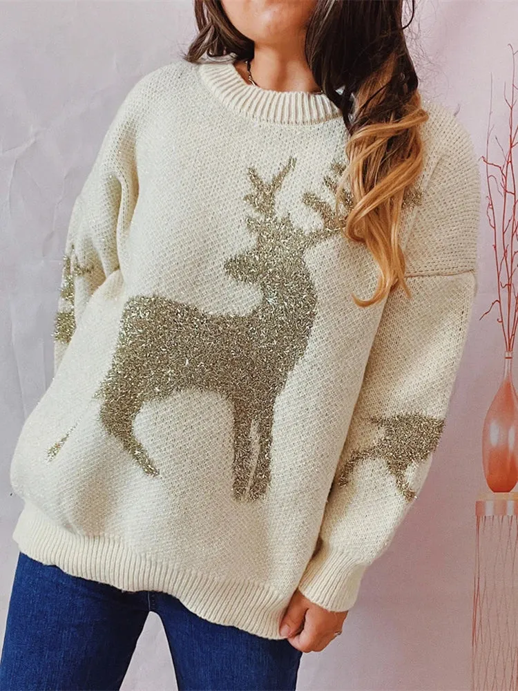 Wenkouban-Christmas Thanksgiving outfits_Warm Chic O-Neck Long Sleeve Knitted Christmas Christmas Sweater