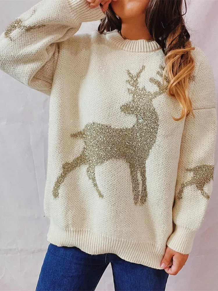 Wenkouban-Christmas Thanksgiving outfits_Warm Chic O-Neck Long Sleeve Knitted Christmas Christmas Sweater