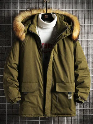 Winter Jacket Men Fur Collar Parkas Coat Cotton Padded Hood Puffer Jacket Men Outdoor