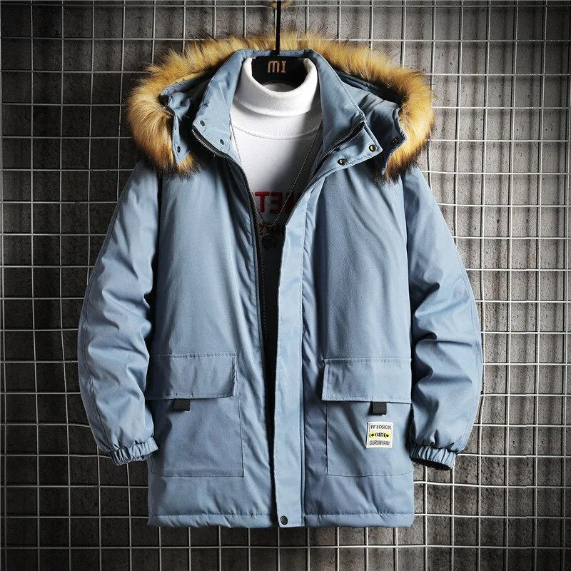 Winter Jacket Men Fur Collar Parkas Coat Cotton Padded Hood Puffer Jacket Men Outdoor