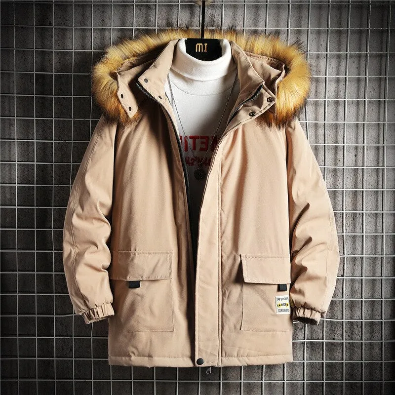 Winter Jacket Men Fur Collar Parkas Coat Cotton Padded Hood Puffer Jacket Men Outdoor