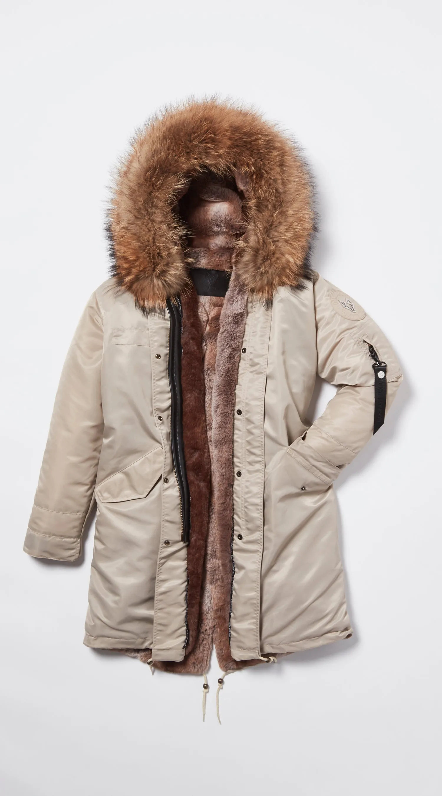 Womens Nude Water-Repellent Luxy Fur Parka - 3/4 Natural