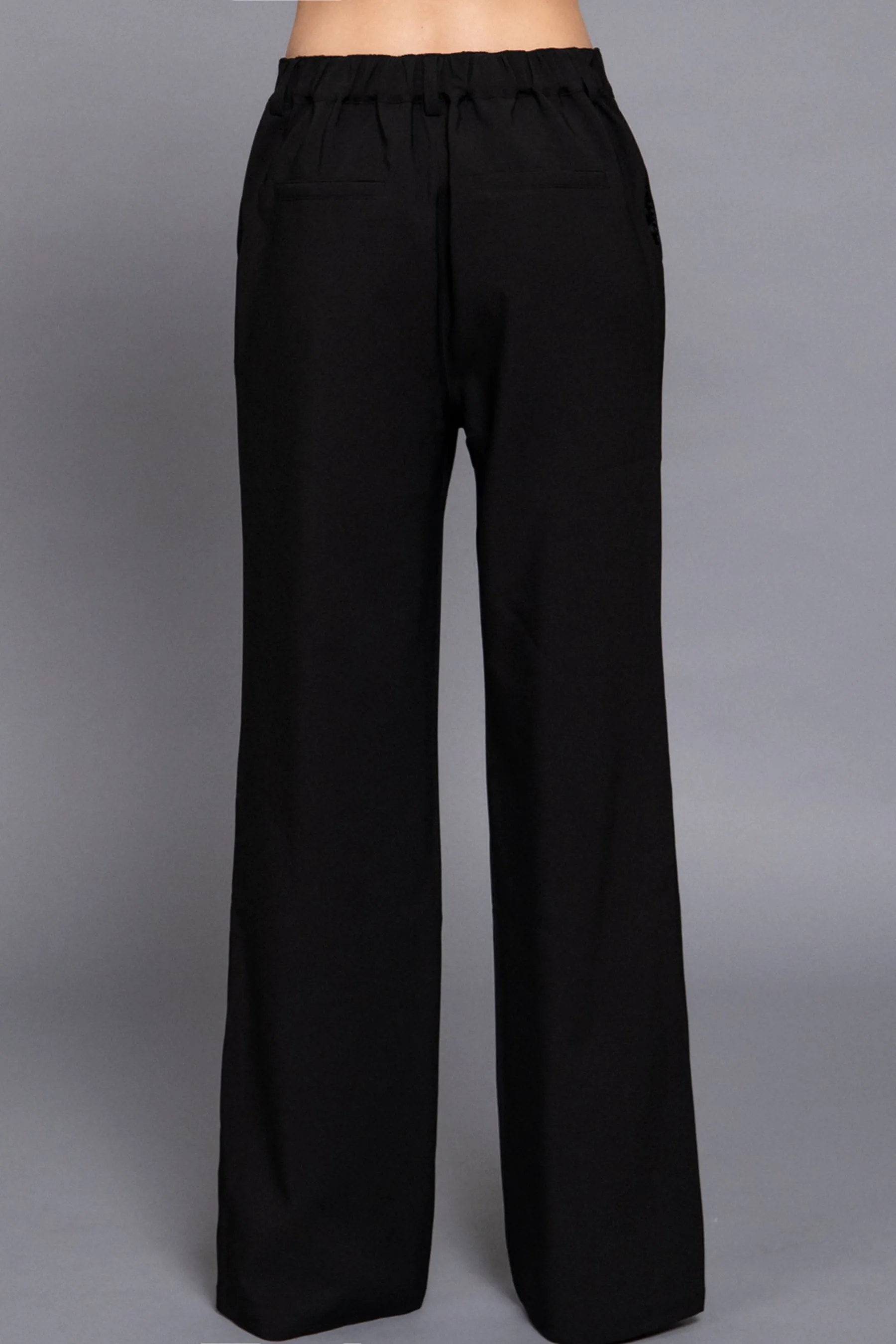 Women's Straight-Leg Woven Pants Back Elastic Detail One Button Closure