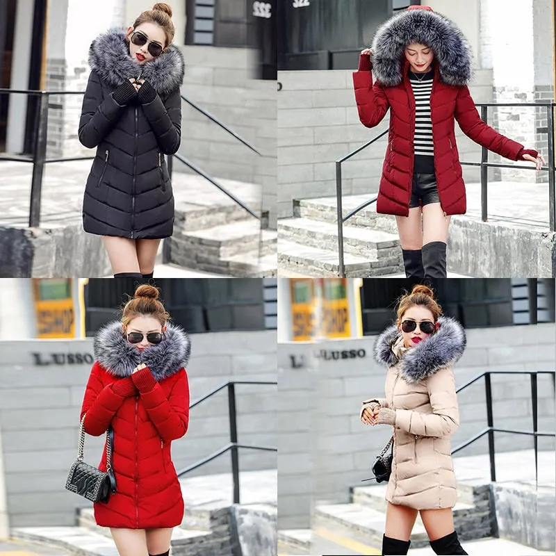 womens winter jackets and coats 2018 Parkas for women 4 Colors Wadded Jackets warm Outwear With a Hood Large Faux Fur Collar