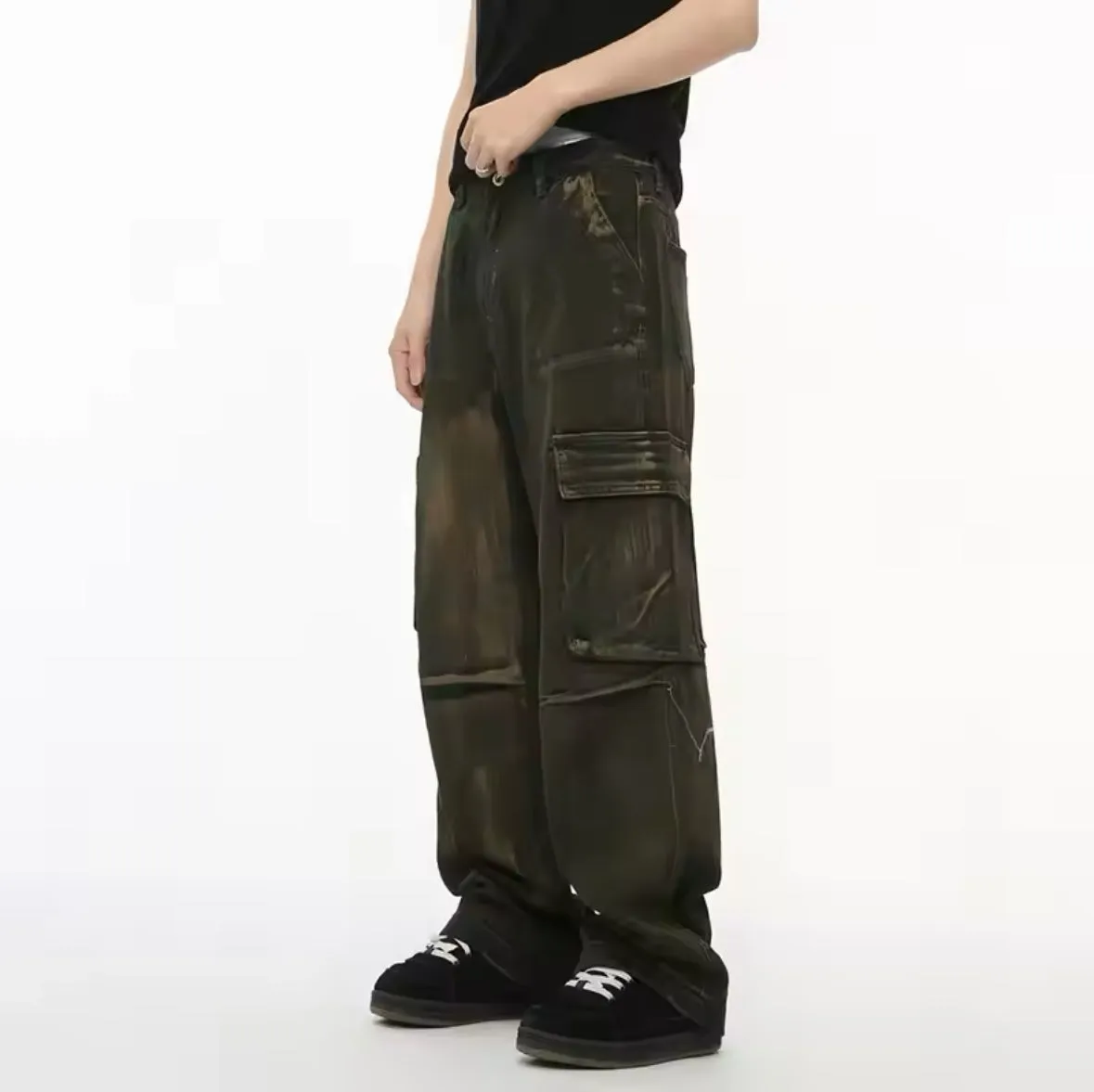 Worn Out Black Wide Leg Cargos